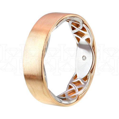 Фото - Кольцо обручальное из рыже-белого золота с бриллиантом из коллекции "Парные обручальные кольца" R4145-4845C (210)
