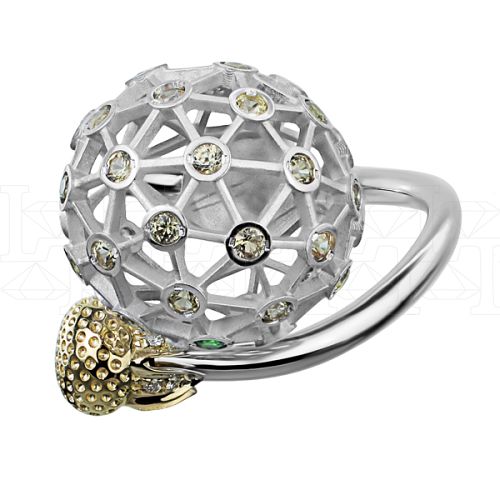 Фото - Кольцо из белого золота с натуральным цирконом и бриллиантами из коллекции "Русское поле" R8100-11263 (715)