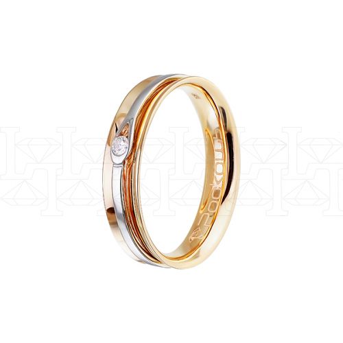 Фото - Кольцо обручальное из бело-рыжего золота с бриллиантом из коллекции "Парные обручальные кольца" R4866-5671 (210)