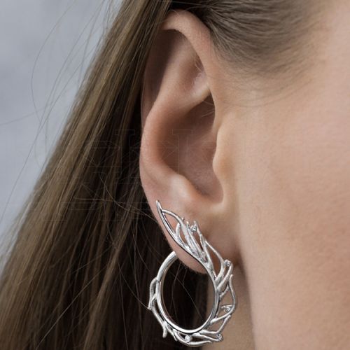 Серьги конго из белого золота с бриллиантами E7451-10248 - "Роскошь"