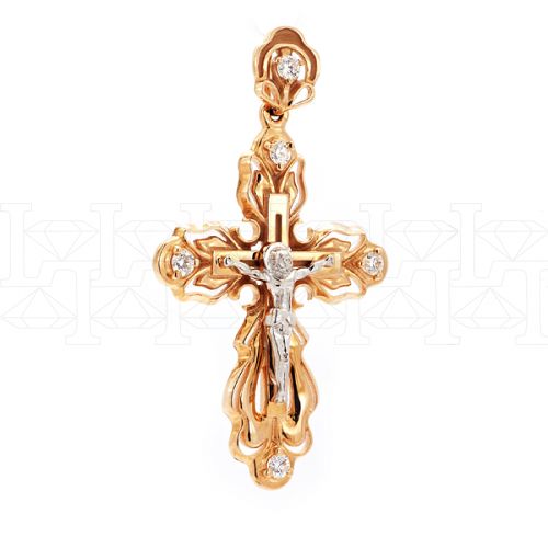 Фото - Подвеска крест из рыжего золота с бриллиантом X2922-3968 (181)