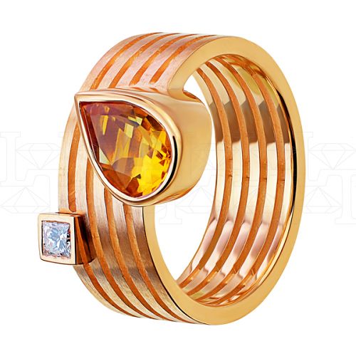 Фото - Кольцо из рыжего золота с бриллиантом из коллекции "Серпантин" R7346-10083 (811)