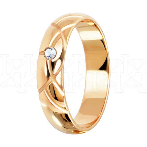 Фото - Кольцо обручальное из рыжего золота с бриллиантом из коллекции "Парные обручальные кольца" R4012-4726 (210)
