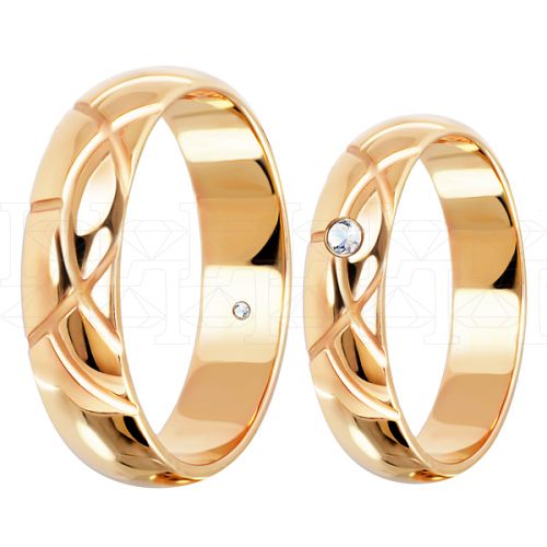 Фото - Кольцо обручальное из рыжего золота с бриллиантом из коллекции "Парные обручальные кольца" R4012-4726 (210)