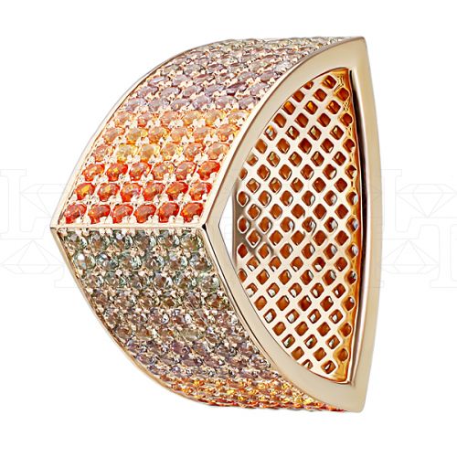 Фото - Кольцо треугольное из рыжего золота с цветными сапфирами R6144-9059 (564)