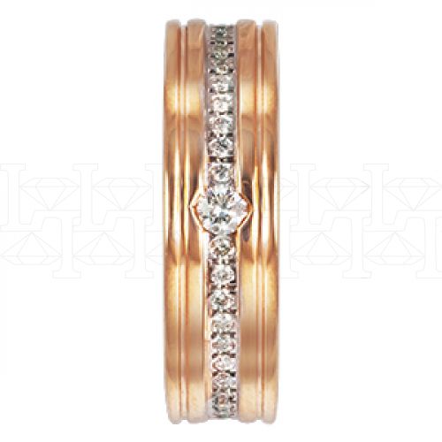 Фото - Кольцо обручальное из рыжего золота с бриллиантом из коллекции "Обручальные кольца с дорожкой" R2055-2246 (241)