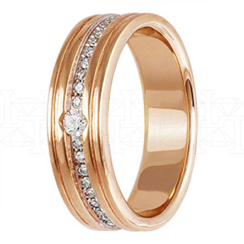 Фото - Кольцо обручальное из рыжего золота с бриллиантом из коллекции "Обручальные кольца с дорожкой" R2055-2246 (241)