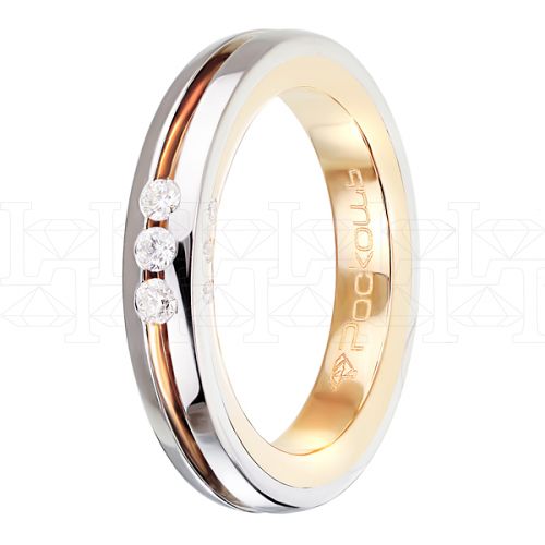 Фото - Кольцо двойное из бело-рыжего золота с бриллиантами из коллекции "Обручальные кольца с дорожкой" R4483-2245 (241)