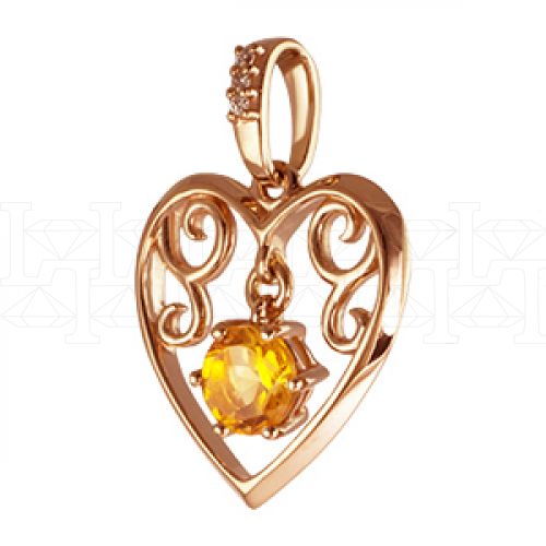 Фото - Подвеска сердце из рыжего золота с цитрином и бриллиантами P3003-4360 (193)