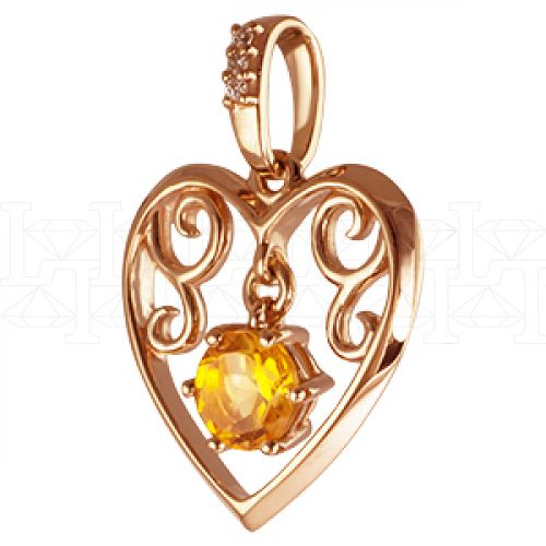 Фото - Подвеска сердце из рыжего золота с цитрином и бриллиантами P3003-4360 (193)