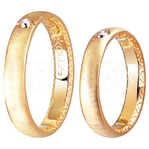 Фото - Кольцо обручальное из рыжего золота с бриллиантом из коллекции "Парные обручальные кольца" R4179-4994C (210)