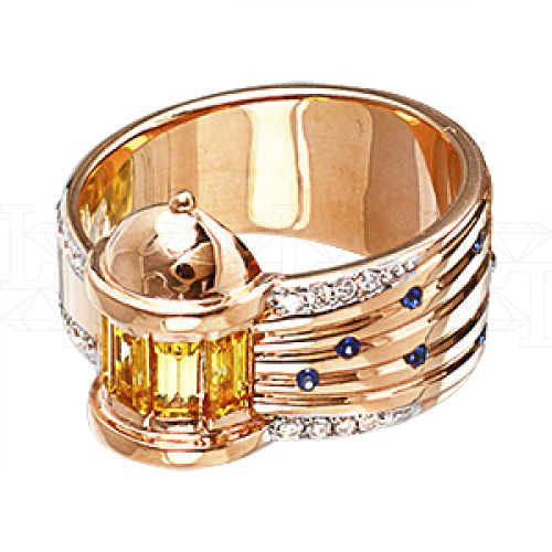 Фото - Кольцо из рыжего золота с цветными сапфирами и бриллиантами из коллекции "Побережье" R3504-4478 (480)