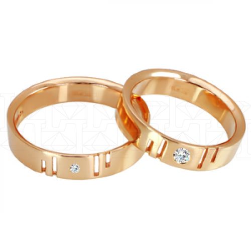 Фото - Кольцо обручальное из рыжего золота с бриллиантом из коллекции "Парные обручальные кольца" R4003-4716 (210)