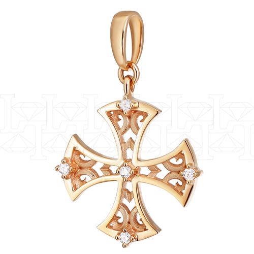 Фото - Подвеска крест из рыжего золота с бриллиантами P3905-4653 (181)