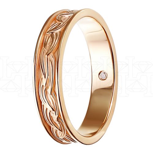 Фото - Кольцо обручальное из рыжего золота с бриллиантом из коллекции "Парные обручальные кольца" R5096-6972 (210)