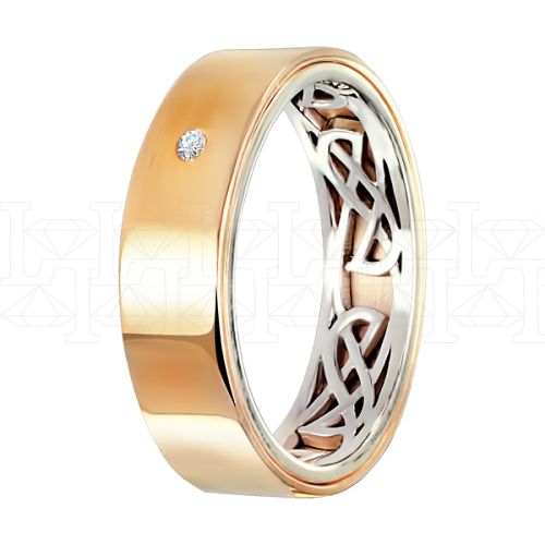 Фото - Кольцо обручальное из бело-рыжего золота с бриллиантом из коллекции "Парные обручальные кольца" R4146-4945 (210)