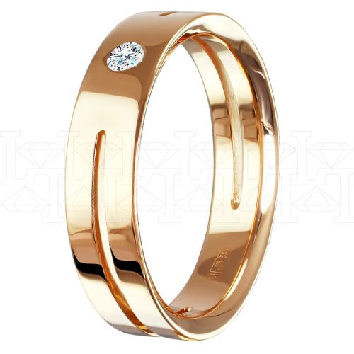 Фото - Кольцо обручальное из рыжего золота с бриллиантом из коллекции "Обручальные кольца с  одним бриллиантом" R4000-4698 (243)
