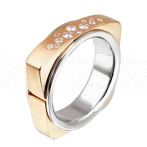 Фото - Кольцо квадратное из рыже-белого золота с бриллиантами из коллекции "Парные обручальные кольца" R4144-5207C (210)