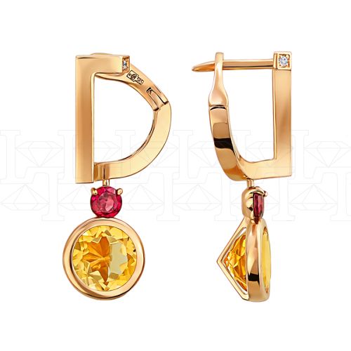 Фото - Серьги из рыжего золота с цитрином и бриллиантами из коллекции "Серпантин" E8514-12119 (811)