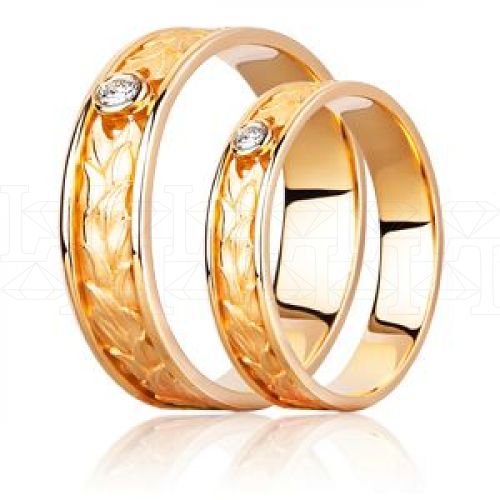 Фото - Кольцо обручальное из рыжего золота с бриллиантом из коллекции "Парные обручальные кольца" VDR.A2999 (210)