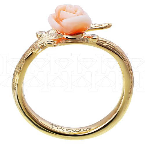 Фото - Кольцо из желтого золота с кораллом и бриллиантами из коллекции "Пепел Розы" R7093-9739 (701)