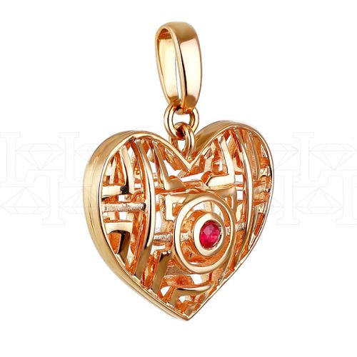Фото - Подвеска сердце из рыжего золота с рубином P3567-4679 (193)