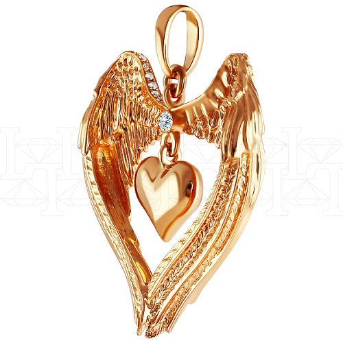 Фото - Подвеска ангел из рыжего золота с бриллиантом P2623-5241 (197)