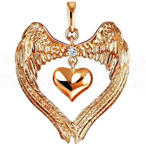 Фото - Подвеска ангел из рыжего золота с бриллиантом P2623-5241 (197)