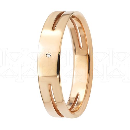 Фото - Кольцо обручальное из рыжего золота с бриллиантом из коллекции "Парные обручальные кольца" R4058-4698 (210)