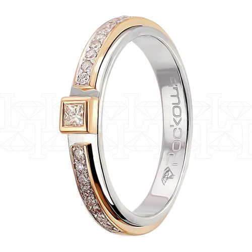 Фото - Кольцо обручальное из рыже-белого золота с бриллиантом из коллекции "Парные обручальные кольца" R4684-5552C (210)