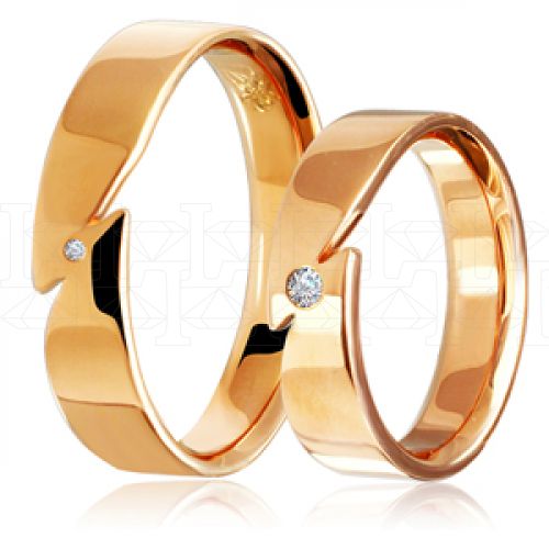 Фото - Кольцо обручальное из рыжего золота с бриллиантом из коллекции "Парные обручальные кольца" R4001-4755C (210)