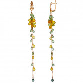 Серьги длинные из рыжего золота с цветными сапфирами и бриллиантами из коллекции "Candy" E1301-868 (562)
