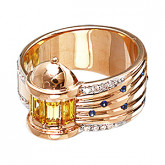 Кольцо из рыжего золота с цветными сапфирами и бриллиантами из коллекции "Побережье" R3504-4478 (480)