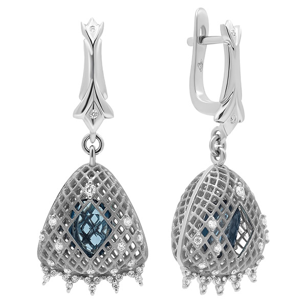 Серьги E22742, лондонский топаз, бриллианты, коллекция Готика