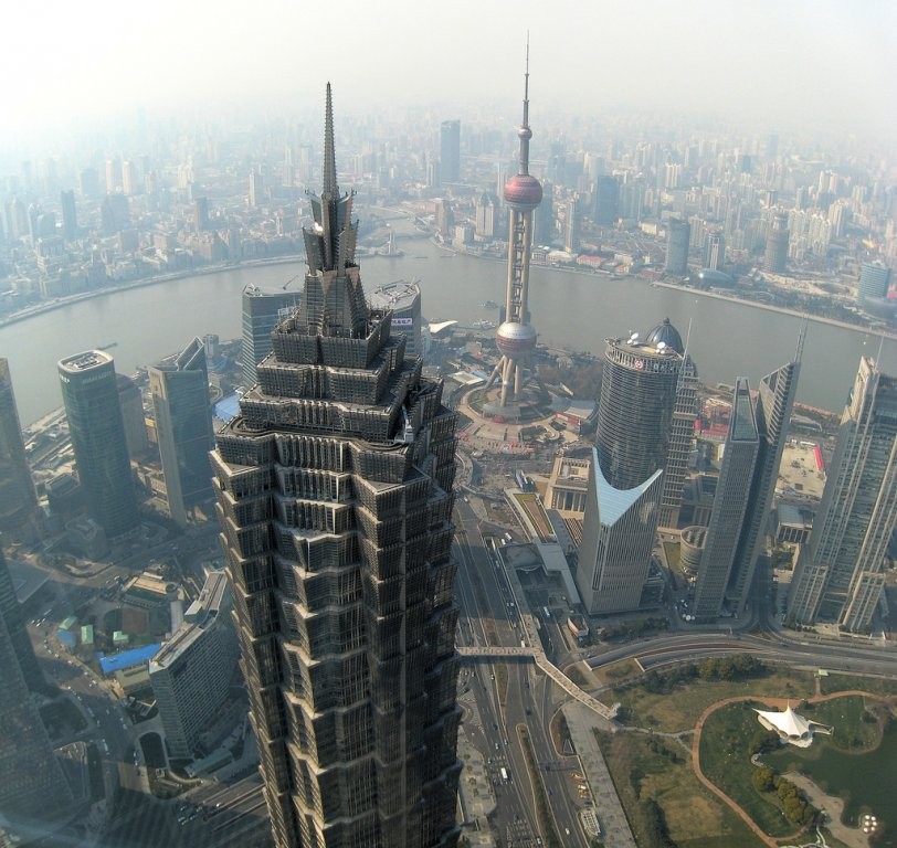 Ар-деко Вид со смотровой площадки небоскреба Цзинь Мао, Шанхай.
