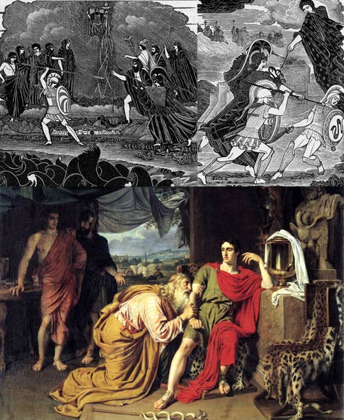 Битва богов, поединок Ахилла с Гектором, Приам просит выдать тело сына.jpg