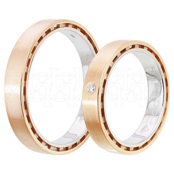 Фото - Кольцо обручальное из рыже-белого золота с бриллиантом из коллекции "Парные обручальные кольца" R4717-5648C (210)