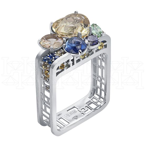 Фото - Кольцо квадратное из белого золота с цитрином из коллекции "Город порт" R10235-16194 (451)