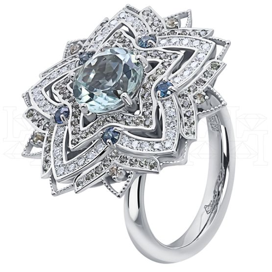 Фото - Кольцо из белого золота с бериллом и бриллиантами из коллекции "786" R10075-15827 (786)