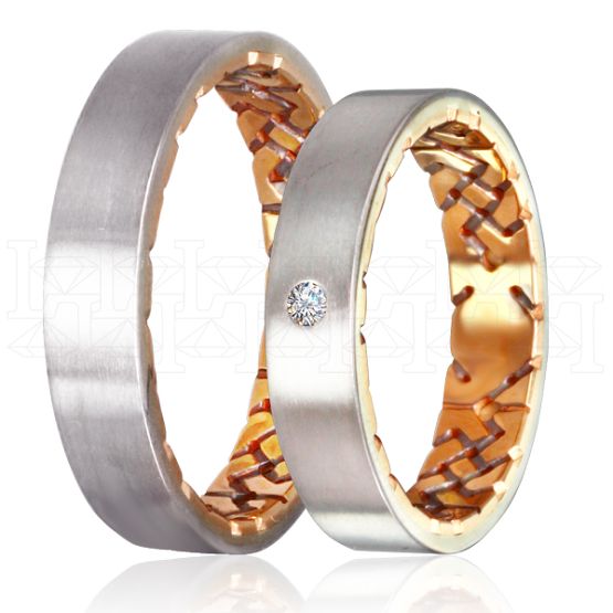 Фото - Кольцо обручальное из цветного золота с бриллиантом из коллекции "Парные обручальные кольца" R4121-4775 (210)