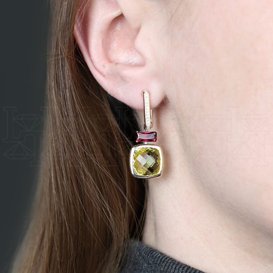 Фото - Серьги из желтого золота с кварцем и бриллиантами из коллекции "Акварель" E7935-16187 (420)