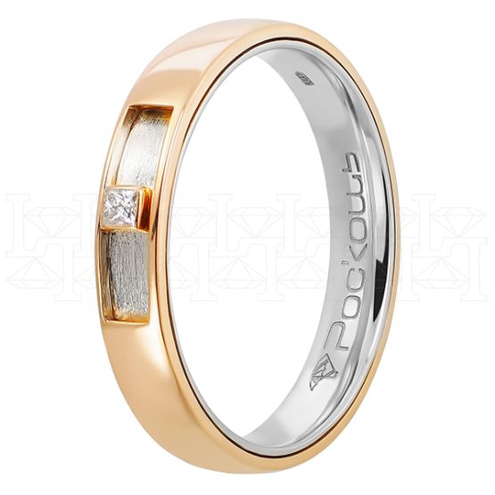 Фото - Кольцо обручальное из рыже-белого золота с бриллиантом из коллекции "Парные обручальные кольца" R3985-4830 (210)