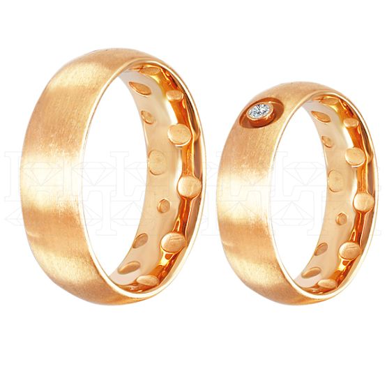 Фото - Кольцо обручальное из рыжего золота с бриллиантом из коллекции "Парные обручальные кольца" R4029-4911 (210)