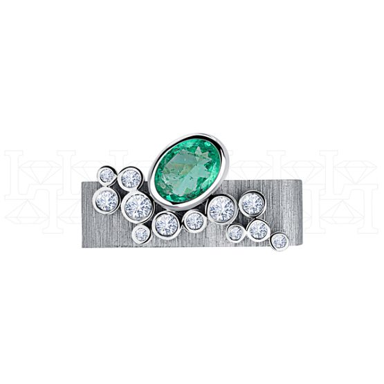 Фото - Кольцо из белого золота с изумрудом и бриллиантами R9947-15502 (775)