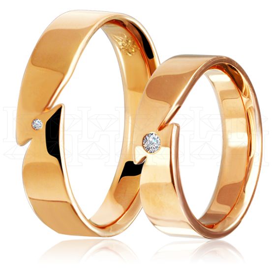 Фото - Кольцо обручальное из рыжего золота с бриллиантом из коллекции "Парные обручальные кольца" R4001-4750 (210)
