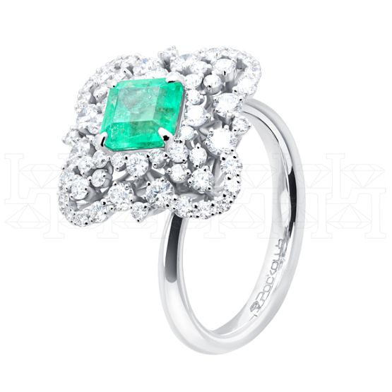 Фото - Кольцо из белого золота с изумрудом и бриллиантами из коллекции "580" R10260-16338 (580)