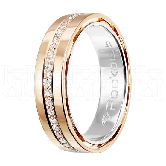 Фото - Кольцо обручальное из бело-рыжего золота с бриллиантами из коллекции "Парные обручальные кольца" R4701-5676 (210)