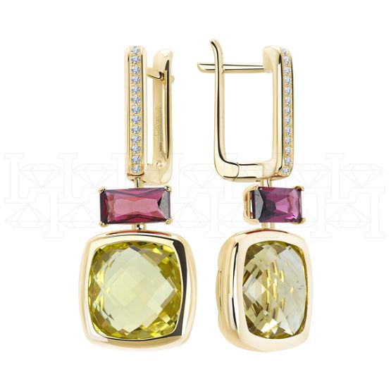 Фото - Серьги из желтого золота с кварцем и бриллиантами из коллекции "Акварель" E7935-16187 (420)