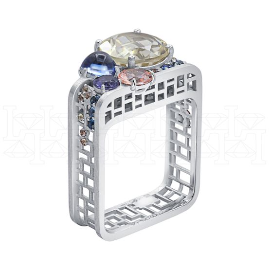 Фото - Кольцо квадратное из белого золота с цитрином из коллекции "Город порт" R10229-16171 (451)