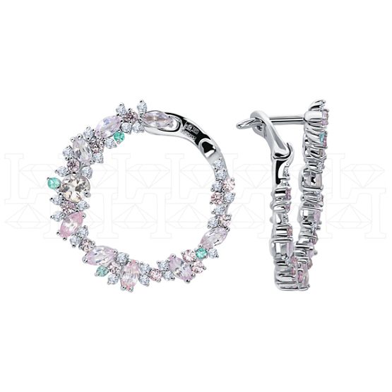 Фото - Серьги конго из белого золота с цветными сапфирами и пикированными бриллиантами из коллекции "Акварель" E10026-15711 (420)